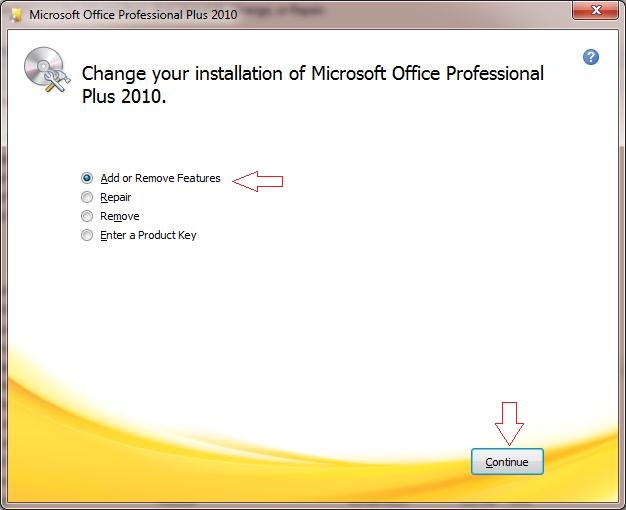 Add or Remove Feature MS Office 2010